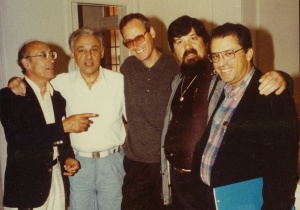 Jako člen poroty mezinárodní kytarové soutěže ve Freiburgu, zprava: Pepe Romero (USA), Oscar Ghiglia (IT), pořadatel a Jiří Jirmal (1987)