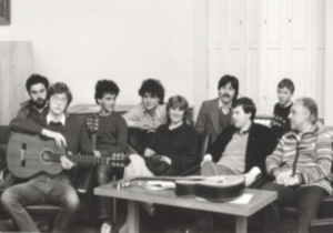 Jiri Jirmal's guitar class at State conservatory in Prague, including five finalists from Paris: Arman, Janda, Jezkova, Veleminsky, Klaus